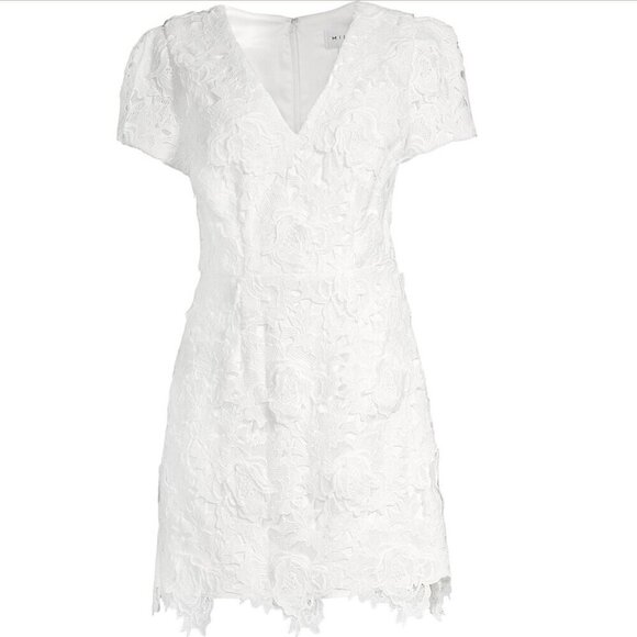 NEW Milly Atalie 3D Floral Lace Dress V-Neck Puff Sleeve in White Women's 0 - Picture 10 of 11